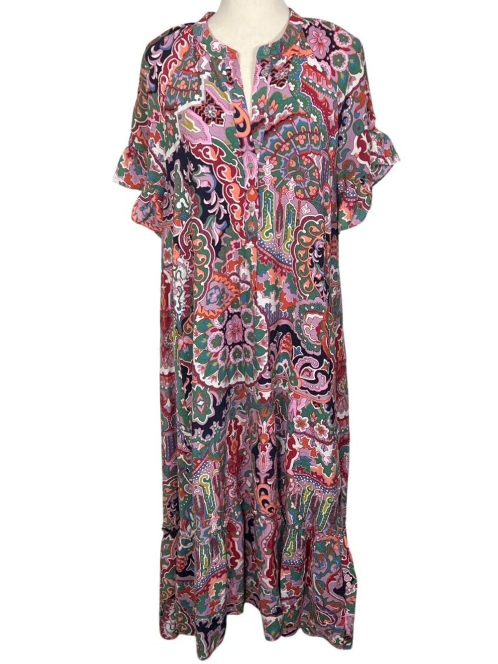 ANTHROPOLOGIE Bohemian Maxi Dress Multicolor Floral Paisley Button Down Sz M EUC